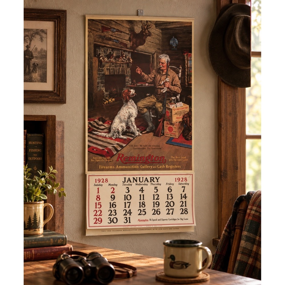 Vtg Remington Wall Calendar 1984 Reproduction 1928 Hunting Art